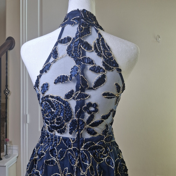 Baltic Born 3D Velvet Lace Mettalic Halter Dress S Fit Flare Wedding Guest Gown - Picture 15 of 17